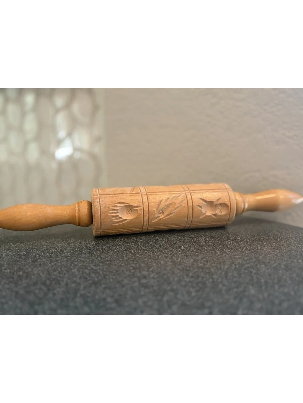 Vintage W. Germany carved wood cookie shortbread springerle rolling pin mold